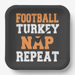 Football Turkey Nap Repeat Thanksgiving Paper Plate