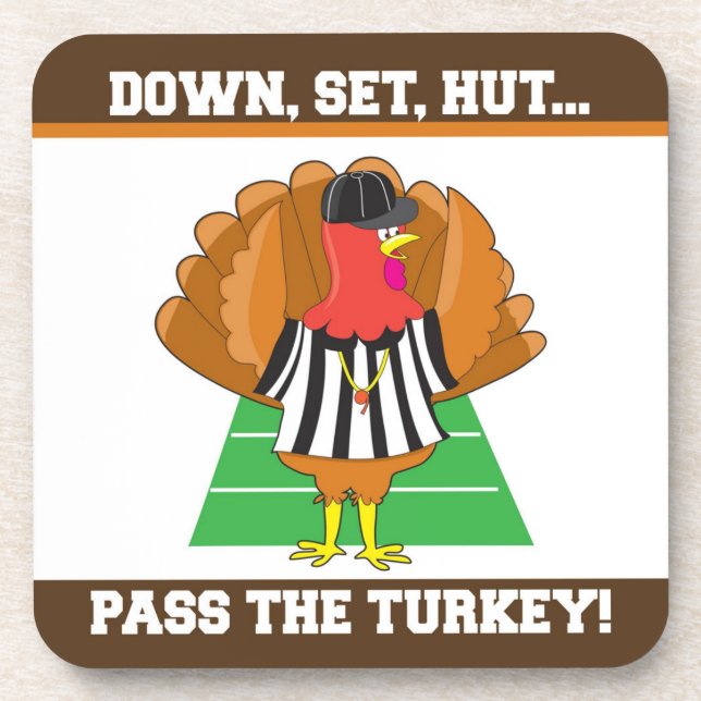 Football & Turkey Thanksgiving Plastic Coasters (Front)