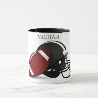 Football two toned mug with personalized name.