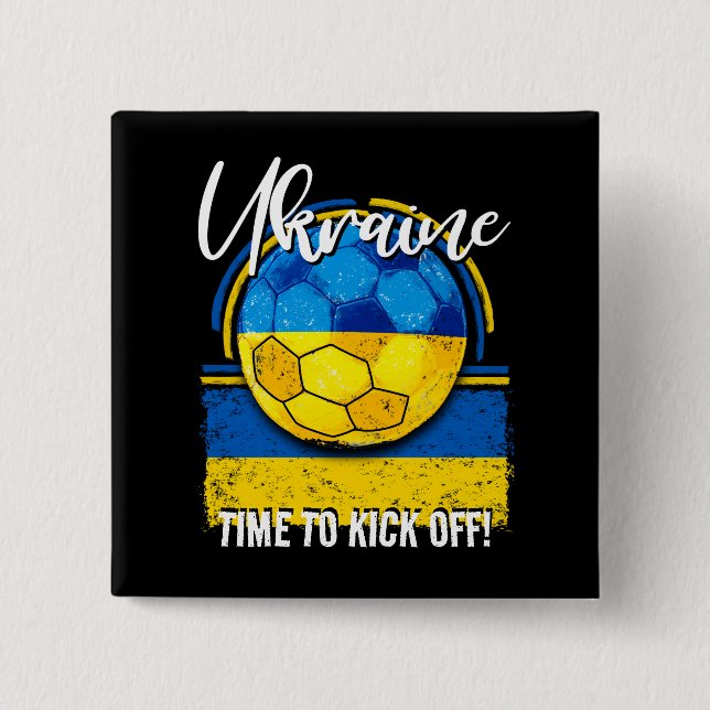 Football Ukraine Flag, Distressed Soccer Ball 2 Inch Square Button (Front)