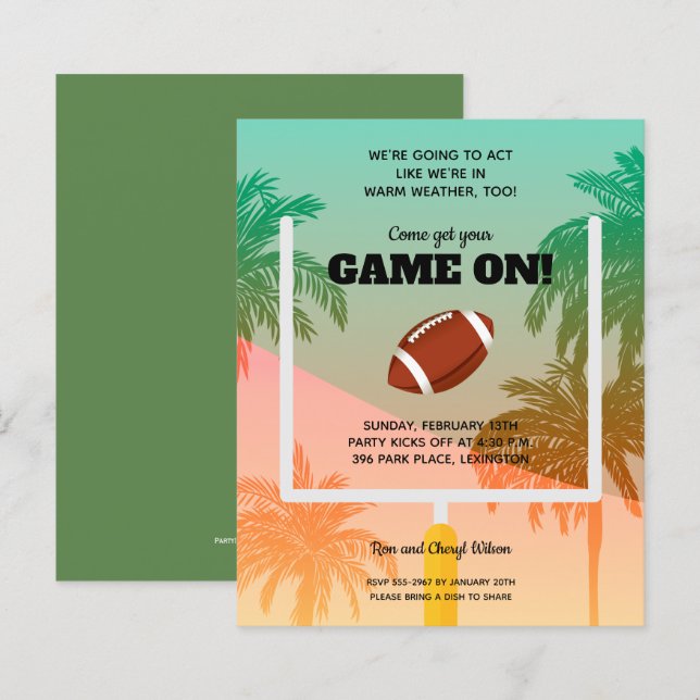 Football Uprights Palm Tree Invitations (Front/Back)