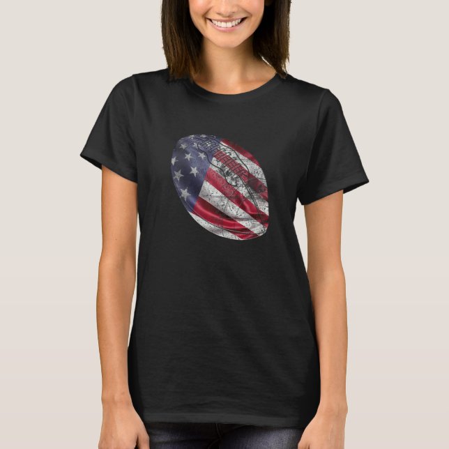 Football Us Flag Distress Fan Sport July 4th Ameri T-Shirt (Front)