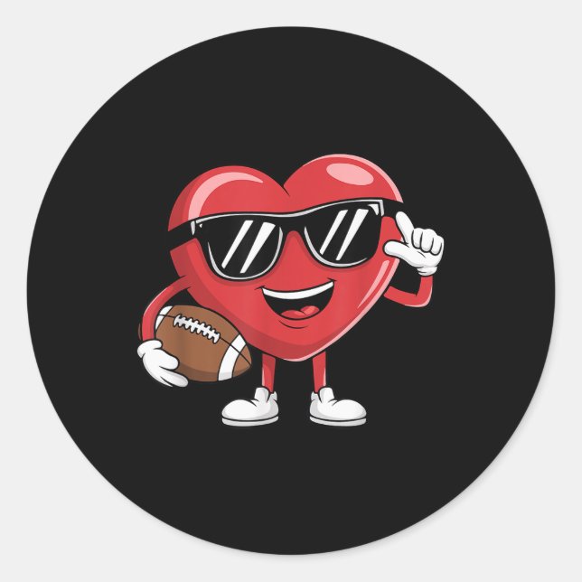 Football Valentines Day Shirt Boys Valentines Hear Classic Round Sticker (Front)