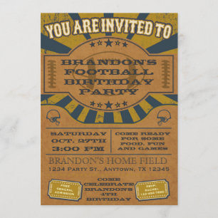 Football vintage Anniversaire Fête Invitation Or