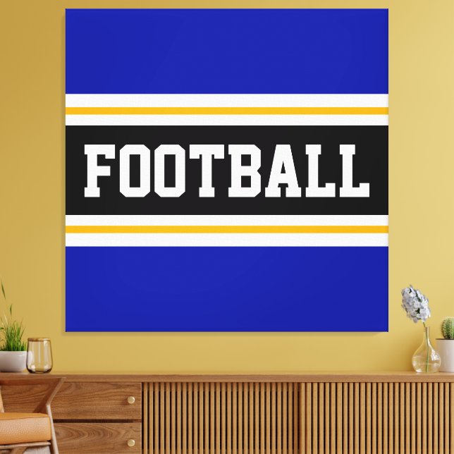 FOOTBALL Vivid Blue Black White Yellow Stripes Canvas Print (Insitu(LivingRoom))