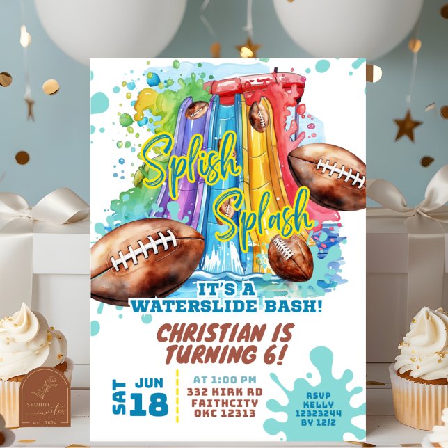 Football Waterslide Pool Party Birthday Invitation (Creator Uploaded)