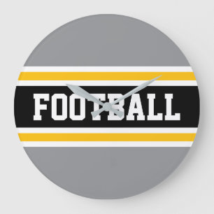 FOOTBALL White Black Orange Racing Stripes Large Clock