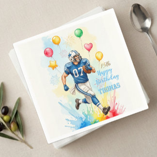 Footballer Birthday, Balloons, Fireworks, Fun Napkin