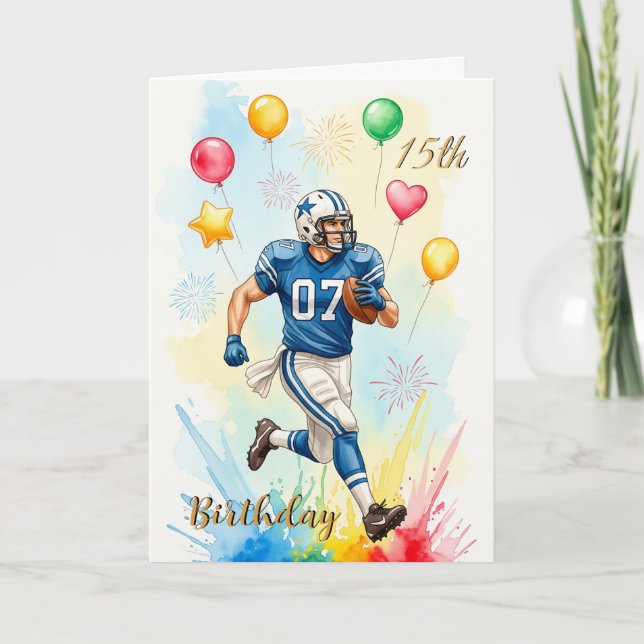 Footballer Birthday Card, Balloons, Fireworks, Fun Card (Front)