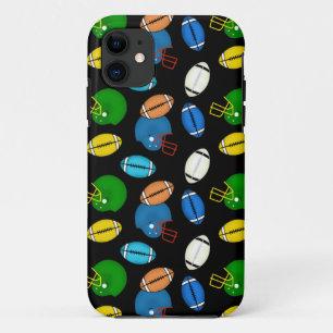 Footballs and Helmets theme black background iPhone 11 Case