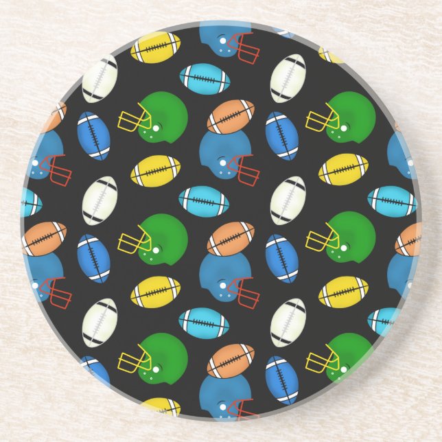 Footballs and Helmets theme black background Coaster (Front)