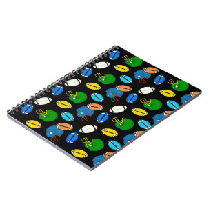 Footballs and Helmets theme black background Notebook