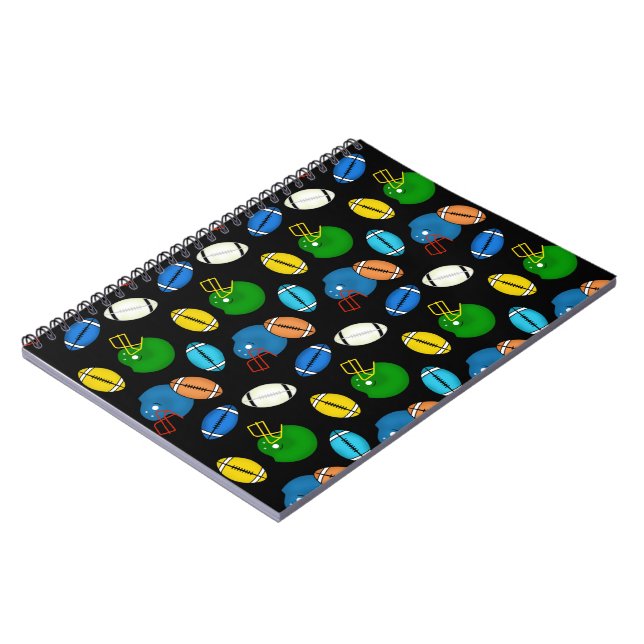 Footballs and Helmets theme black background Notebook (Left Side)
