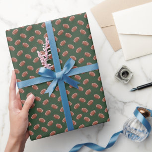 Footballs on Dark Green Wrapping Paper