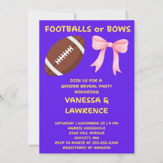 Footballs or Bows Gender Reveal Invitation