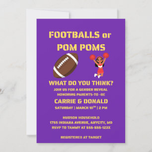 Footballs or Pom Poms Gender Reveal Invitation