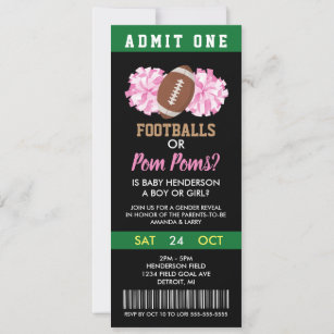 Footballs or Pom Poms Gender Reveal Ticket Invitation