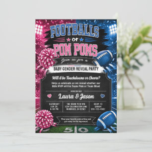 Footballs or Pom Poms Party Invite, Gender Reveal Invitation