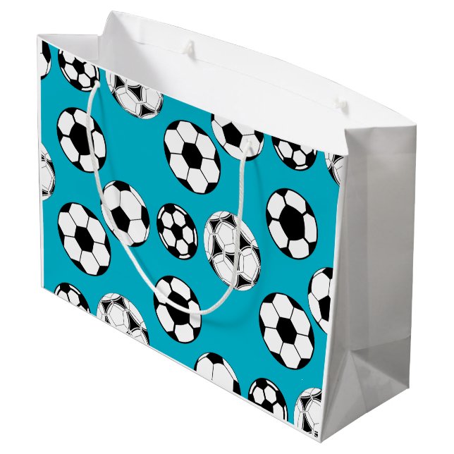 Footballs pattern soccer balls | Personalize Large Gift Bag (Back Angled)