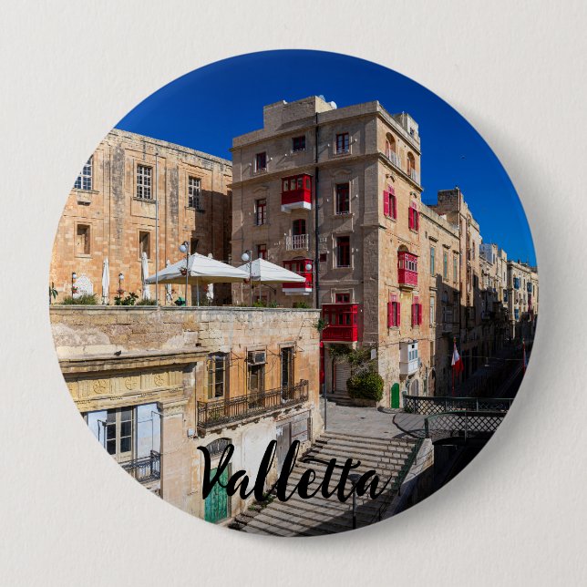 Footbridge, narrow street with stairs in Valletta 4 Inch Round Button (Front)