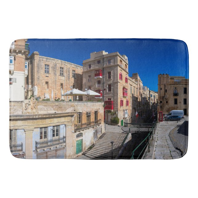 Footbridge, narrow street with stairs in Valletta Bath Mat (Front)