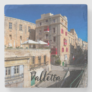 Footbridge, narrow street with stairs in Valletta Stone Coaster