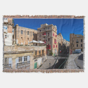 Footbridge, narrow street with stairs in Valletta Throw Blanket