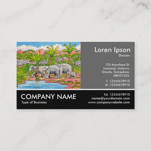 Footed Photo - 60pc Grey - Elephants Business Card (Front)