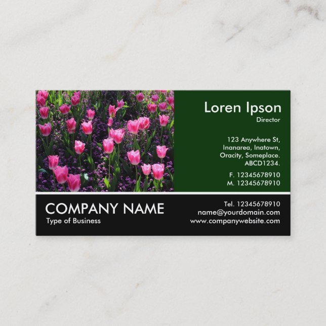 Footed Photo - Bed of Pink Tulips Business Card (Front)