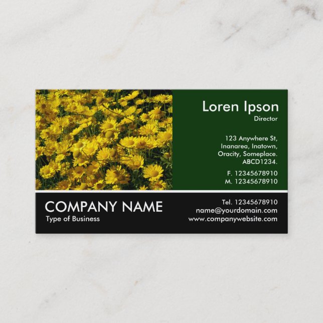 Footed Photo - Dk Green - Yellow Daisies Business Card (Front)