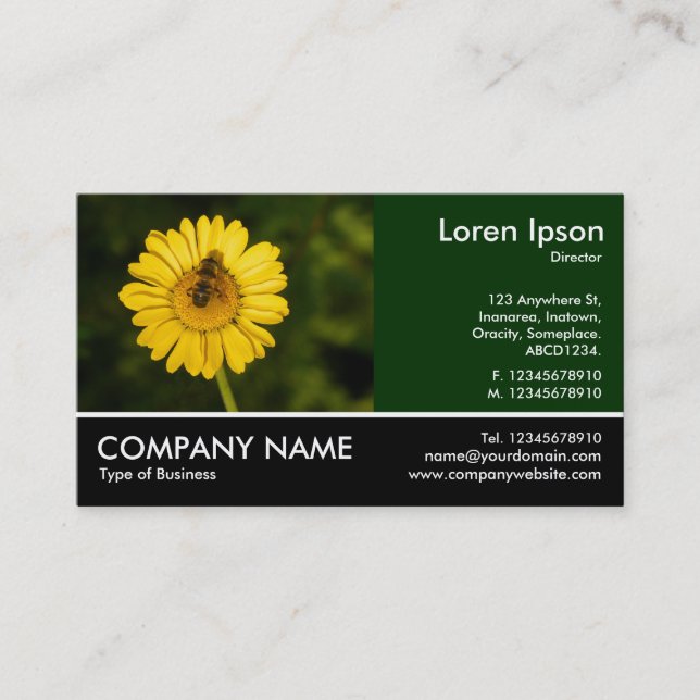 Footed Photo - Yellow Daisy and Bee Business Card (Front)