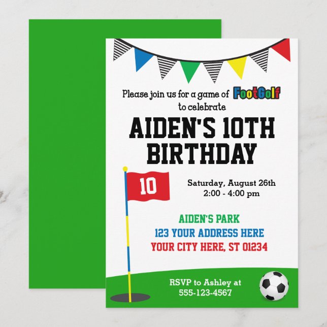 FootGolf Birthday Invitation | Soccer Golf (Front/Back)