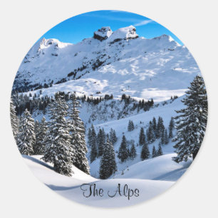 Foothills of the Alps, scenic winter photograph Classic Round Sticker