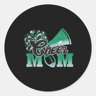Footll Cheer Mom Biggest Fan Cheerleader Black Gre Classic Round Sticker