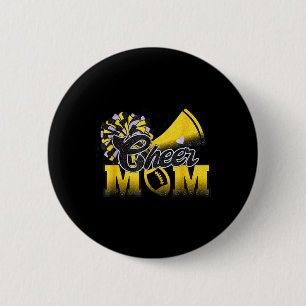 Footll Cheer Mom Biggest Fan Cheerleader Black Yel 2 Inch Round Button