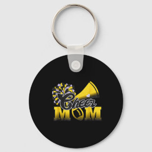 Footll Cheer Mom Biggest Fan Cheerleader Black Yel Keychain