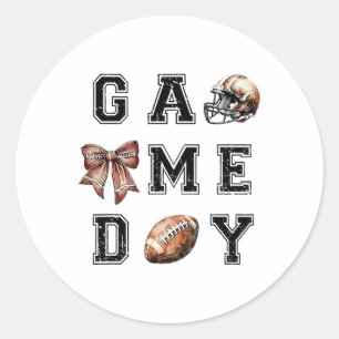 Footll Coquette Bow Footll Mom Game Day Women Girl Classic Round Sticker