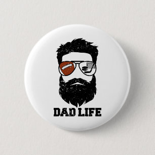 Footll Hockey Dad Messy Hair Beard Footll Hockey D 2 Inch Round Button