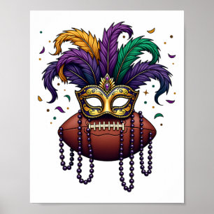Footll Mardi Gras Mask Beads Poster