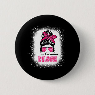 Footll Messy Bun Mom Cheer Coach Breast Cancer Ble 2 Inch Round Button