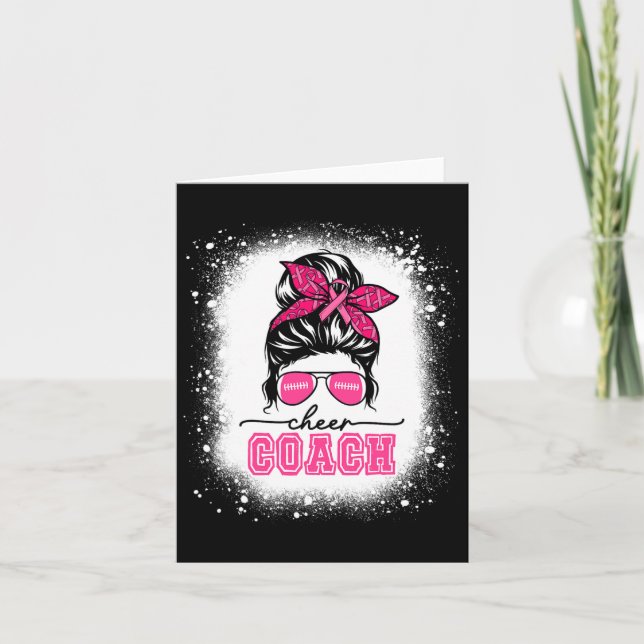 Footll Messy Bun Mom Cheer Coach Breast Cancer Ble Card (Front)