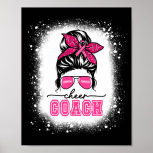 Footll Messy Bun Mom Cheer Coach Breast Cancer Ble Poster
