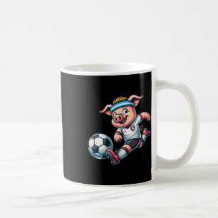 Footll Pig Mascot Playing Soccer Cartoon Striker Coffee Mug