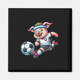 Footll Pig Mascot Playing Soccer Cartoon Striker  Magnet