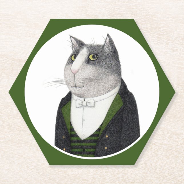 FOOTMAN CAT Hexagon Paper Coasters  (Front)