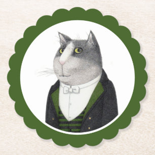 FOOTMAN CAT Scalloped Round Paper Coasters