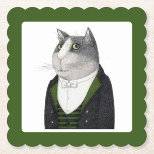 FOOTMAN CAT Scalloped Square Paper Coasters 