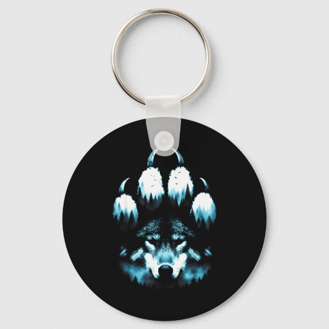 Footprint Animals Wolves Lovers Wolf Howling At Th Keychain (Front)