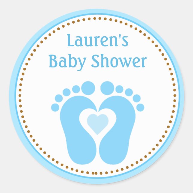 Footprint Boy Baby Shower Favour Tag Stickers (Front)