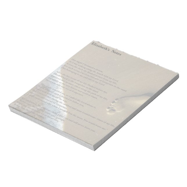 Footprint in sand with poem, custom personalized notepad (Rotated)
